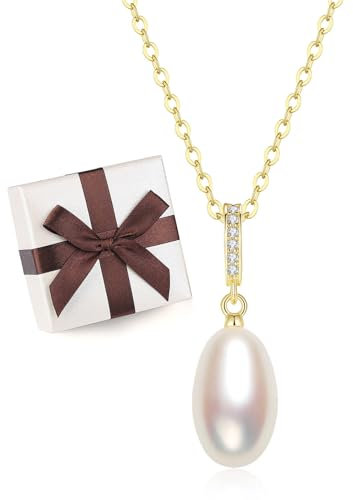COAI 925 Silber Halskette mit Süßwasserperle Anhänger und vergoldeter Kette natürlicher Perlekette für Damen
