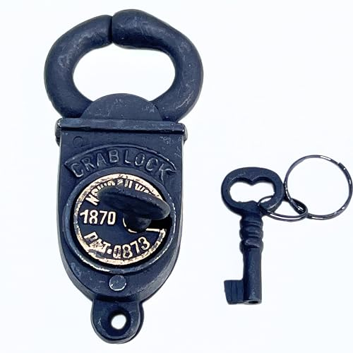 Antique Style Lock Iron Crab Look Padlock with Keys Engraving Lock Old Trunk Vintage Black Rustic Home & Office Decor