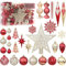Sea Team 130-Pack Assorted Shatterproof Plastic Christmas Ball Ornaments Set, Decorative Baubles, Pendants, Decorations with Tree Topper Star for Xmas Tree, Wreath, Garland（Red & Gold）