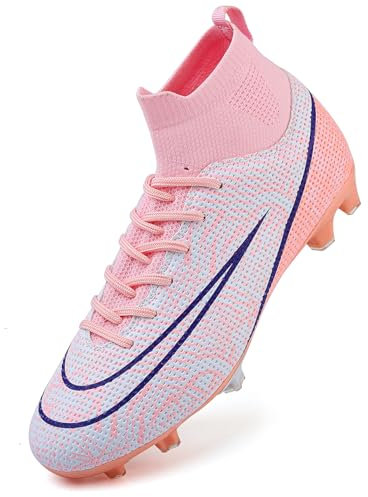 DimaiGlobal Scarpe da Calcio Uomo Sportivo attività all'aperto Tacchetti Professionali competizioni Scarpe da Allenamento Teenager Scarpe da Calcetto Prato Artificiale 39EU Rosa 1