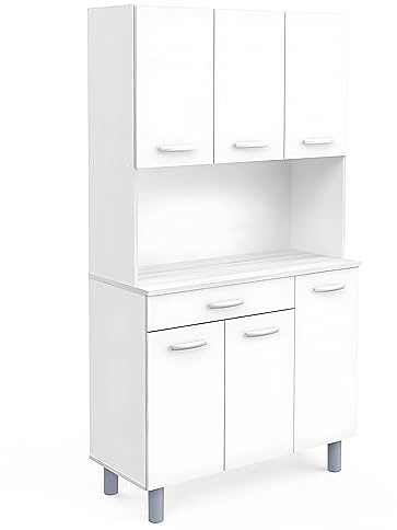 habeig Küchenschrank, Singleküche, weiß, Küchenregal, Küchenzeile, Küche, Mehrzweckschrank, #687, 185x101x42cm (Pasta)
