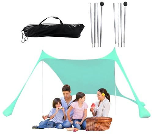 Tragbares Strandzelt – Sonnenschutz-Markise UPF 50+ | Sonnensegel mit 4 Sandsäcken für Camping, Familienurlaub, Harfe, Para Playa, Strandzelt für 4 bis 8 Personen