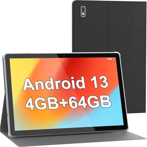 10.1 Inch Android 13 Tablet with Case, 4GB RAM 32GB ROM, Octa-Core Processor, 5500mAh Battery, 1280x800 IPS FHD Display, 5MP+8MP Cameras, Bluetooth, WiFi, Slim Metal Design
