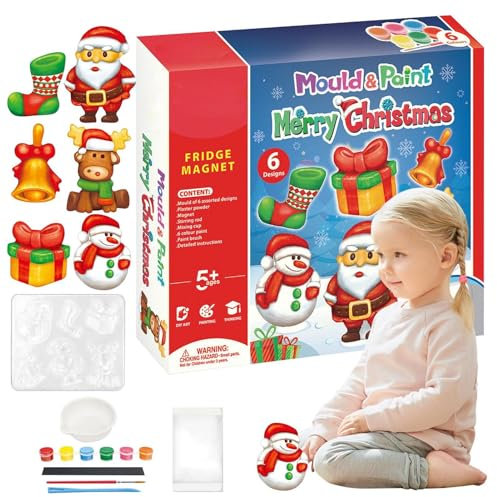 Uoqpty Plaster Figurines to Paint Christmas,Christmas Mould | Painting Kit Ready to Paint Statues Paint Your Own Figurines Unpainted Plaster Crafts with Magnet for Holiday Decor