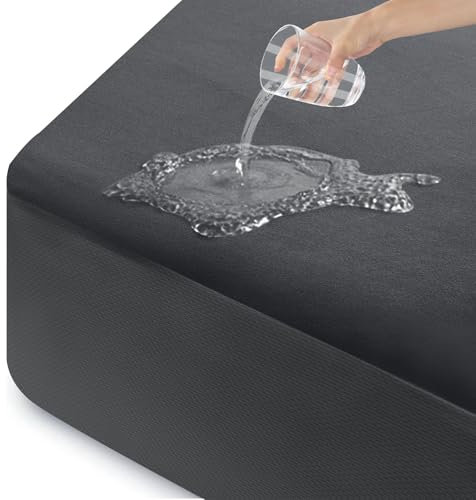 ohano Wasserdichter Matratzenschoner 140x200cm, Feinem Flanell Mikrofaser-Spannbettlaken, Inkontinenzauflage, Nässeschutz Bettlaken Spannbetttücher,Wasserdichter und Atmungsaktive Matratzenbezug,Grau
