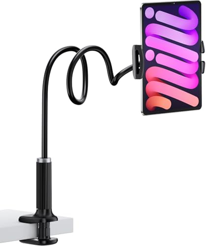 gliship Support pour Kindle pour lit, support iPad pour lit, bureau, support de tablette en col de cygne avec bras flexible et pince compatible avec iPad, iPhone, Kindle Paperwhite accessoires de 4 à