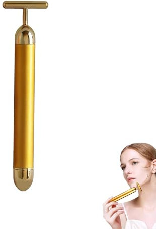 24k Golden Pulse Gesichtsmassagegerät, T-Form Elektrischer Gesichtsroller für Hautstraffung, Anti-Aging Face Lifting Tool, Metall Gua Sha Roller für Gesicht, Hals, Augen, Körper, Beauty Bar für Damen