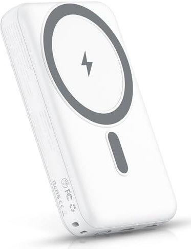 Gabless Power Bank, 10000 mAh Magnético Powerbank PD 20W Carga Rápida Cargador Inalámbrico Portátil con Entrada y Salida Tipo C Compatible con MagSafe para iPhone 16/15/14/13/12 Serie (Blanco)