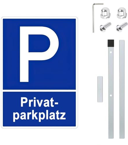 Privatparkplatz Schild mit Pfosten mit 90 cm Hoher Stange, Parken Verboten Schild, Parkplatzschild, Parkplatz Kennzeichen, Parkschilder - Einfache Montage, Sichtbar und Wetterfest