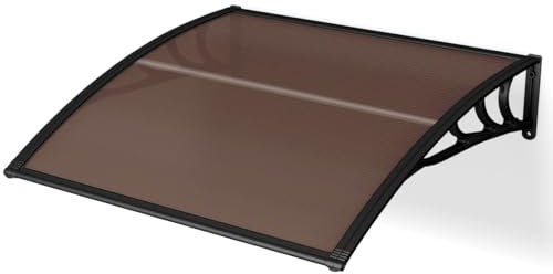 SFAREST Front Door Canopy, Outdoor Awning Window Back Garden Canopy, UV Rain Snow Protection Shelter for Patio Garden Porch (Brown+Black, 100 x 100 x 28 cm)