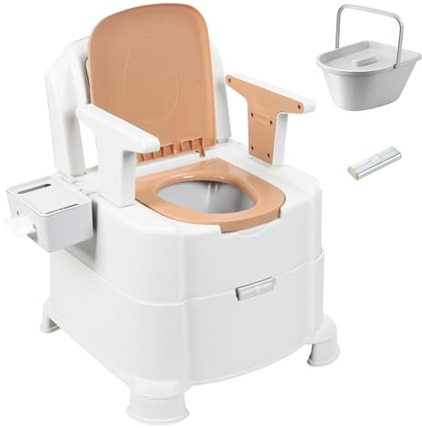 Nachtkommode, tragbare Toilette mit Induktions-Nachtlicht und abnehmbaren Armlehnen, höhenverstellbarer Toilettenstuhl, Erwachsenen-Töpfchenstuhl für ältere Menschen und Behinderte, Orange & Weiß