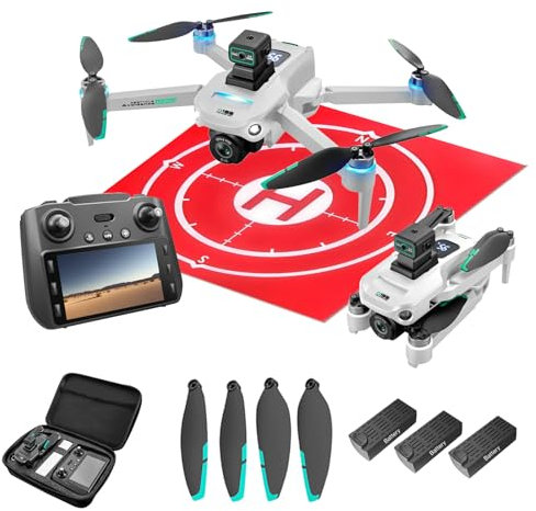 Drones for Adults, Drone for Beginners, GPS Drones 4K, 3 Batteries, 60 Mins Flight, Auto Return, Obstacle Avoidance, Drone with Screen on Controller, with Landing Pad (White)