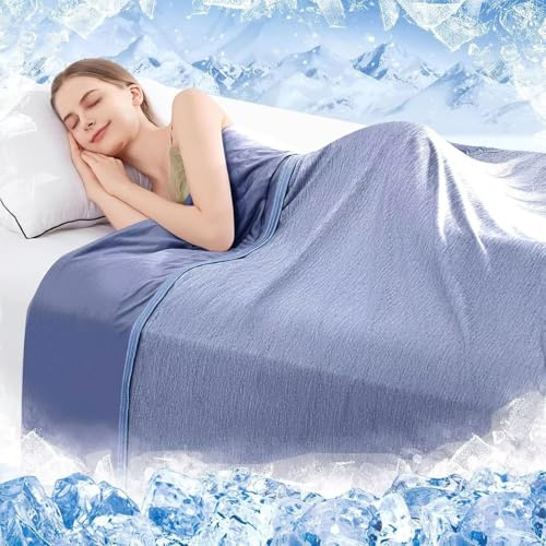 Kühldecke 2 in 1 Doppelseitig Kühlende Decke 130x150 cm, Leichte Selbstkühlende Decke für Menschen Q-Max > 0.5 Dünne Atmungsaktiv Sommerdecke, Ultra-Cool Naturfaser Wohndecke Sofa Cooling Blanket