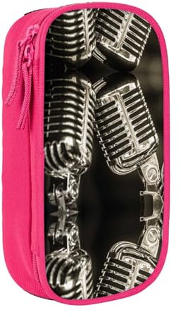 NBHDZENGW Mikrofone großes Fassungsvermögen, doppellagiges Federmäppchen, individuell bedruckt, strapazierfähiges Polyester, Organizer für Schule, Büro, Reisen, Kunstbedarf, Make-up, rose
