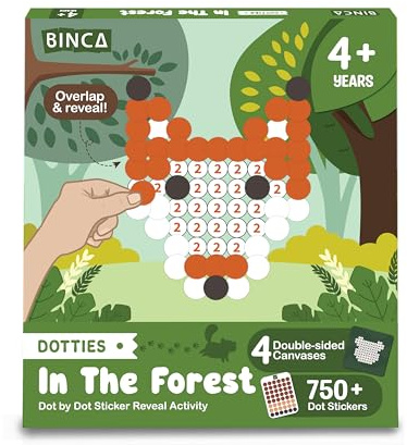 BINCA Dotties Dot Art Aktivitätsset, 750+ Aufkleber, Waldtiere, saubere Aktivitäten, DIY-Punkt-Aufkleber-Kunst für Kleinkinder, Reiseaktivitäten, Bastelsets und Geschenke für Jungen und Mädchen im