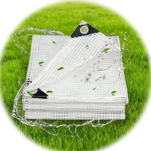 SUMORISE Abdeckplane wasserdicht, Mehrzweckschutzplanchenabdeckung, reißfeste und verblassen beständige Decken, UV-beständig, Planche mit verstärkten Kanten,Camping (Transparente-weiß, 4.9 x 6M)