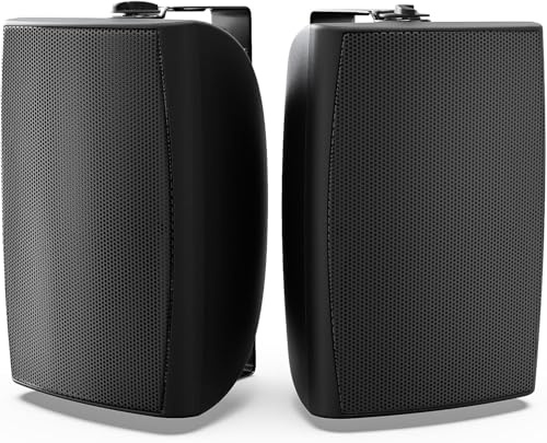 Herdio 8 inch 600W Outdoor Speakers Passive Waterproof Wired with Powerful Bass,Wall Mount Durable Loud Sound System Suitable for Patio Garden Porch Backyard Home Theater (1 Pair Black)