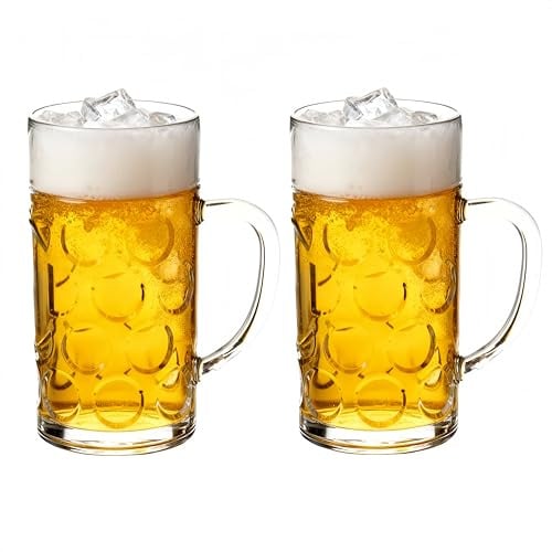 HAOHEJIA 2er Set Biergläser 1,25 Liter/Plastik Bierkrug mit Henkel/Stabiler Bierkrüge/Bierseidel/Klarsichtige große Bierkrüge aus Plastik für Bargetränke/Beer Mugs