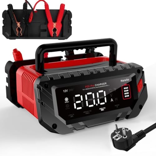 Haisito Autobatterie Ladegerät P20Pro,12V 24V 20A, intelligentes Schnellladegerät Wirbellader für Lithium-Ionen LiFePO4, Blei-Säure-Batterien (AGM, GEL, EFB, MF usw.), Schiffe, LKW, Landmaschinen usw.