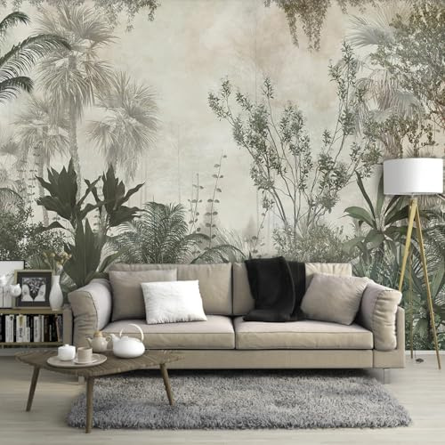Celestdeco Tropical Botanical Wallpaper, Foggy Forest Wall Mural, Modern Floral Mural Wallpaper for Living Room, Bedroom, Large Background - 141 W x 96 H (Not Peel and Stick)