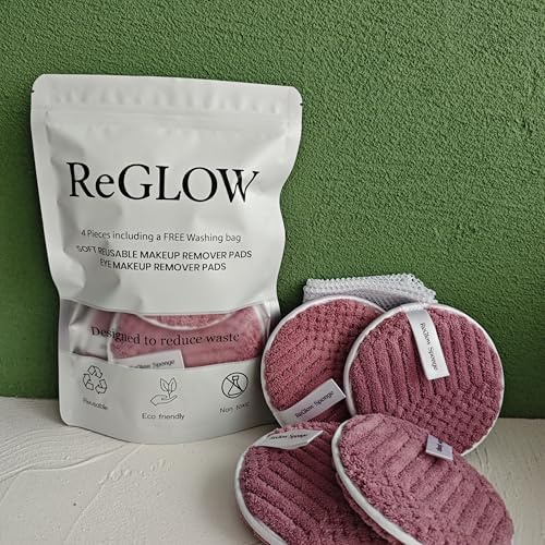 ReGlow Reusable Makeup Remover Pads (4 Pack) – Ultra Soft, Washable, Eco-Friendly Face Cleansing Pads – Gentle on Sensitive Skin – Removes Makeup with Water – Zero-Waste Beauty (Berry Rose)