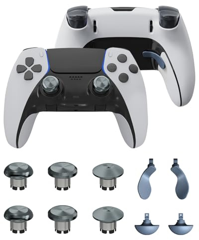 CHARM FOCUS Baguettes de pouce et pagaies arrière en métal pour manette PS5 Edge, kit de rechange pour module de manette PS5 Dual Sense Edge, 6 joysticks, 4 boutons arrière, gris argenté