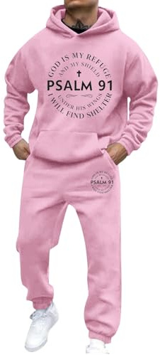 ensemble jogging homme couleur unie psalm 91 Letter Graphic Tracksuit Sweats À Capuche Manches Longues avec poches Survêtement pour homme confortable et surdimensionné pour tous les jours et Fitness