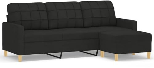 Mhdvray 3-Sitzer-Sofa mit Hocker Schwarz 198 x 77 cm Kleines Couch mit Robustem Stoffbezug Modernes Mini Sofa Living Room Bedroom Wohnlandschaft
