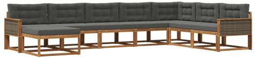 vidaXL Outdoor-Sofagarnitur mit Kissen 8 pcs Natur und Anthrazit, Moderne Outdoor-Sofa-Ecke, robuste Gartenmöbel, Akazienholz Sitzgruppe, stylische Lounge im Garten