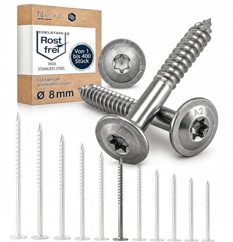Lot de 200 vis à tête plate en acier inoxydable A2 ETA 8 x 120 TX40 Torx V2A construction en bois, carport, pergola, chevrons