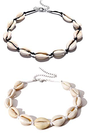 Meetlight 2Stücke Muschelketten Boho Braid Seashell Halskette Strand Puka Shell Halsketten Chain Choker Schmuck für Frauen und Mädchen