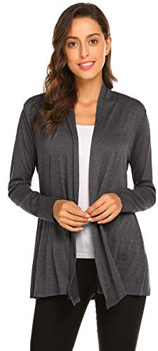 Newchoice Cardigan da donna casual leggero a maniche lunghe, morbido drappeggio, aperto sul davanti, autunnale (S-3XL), grigio scuro, Medium