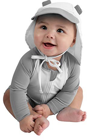 Cuddle Club Einteiliger Badeanzug für Babys und Kleinkinder|Unisex-Kinder-Sonnenanzug Für Badeanzug EIN Babyzimmer und Kleinkind|Barbons und MädchenSäuglingsbären in Sun-Kostüm-Weiß/Grau 0-3 Monate