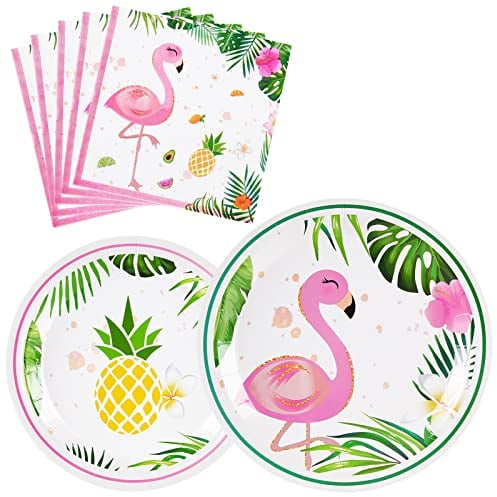 WERNNSAI Flamingo Partygeschirr Set – Flamingo Party Servietten Teller für Mädchen Kinder Hawaii Party Dekorationen Sommer Tropische Luau Poolparty Geburtstagsparty Geschirrset 16 Gäste 48 Stück