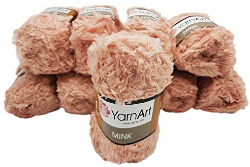 Yarnart Mink 10 gomitoli di peluche da 50 g, filato con frange, confezione da 500 g (rosa antico 341)