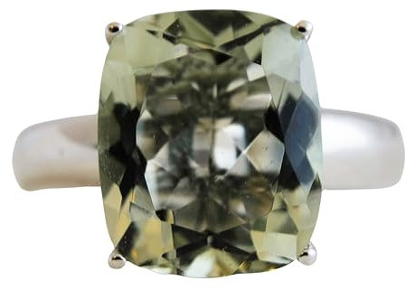 Anello in Argento Sterling con Ametista Verde Naturale - Gemma Sfaccettata Taglio Cuscino - Gioiello Elegante da Donna con Fascia Lucida (US Size 7 / Diameter 17.3 / EU 54)