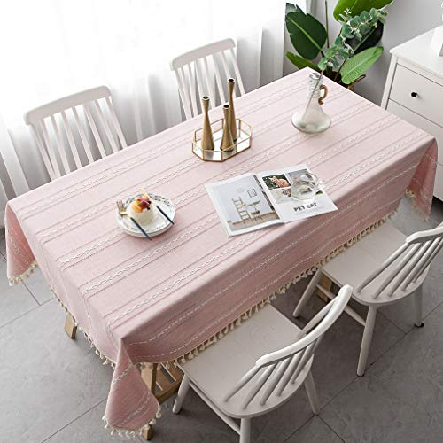 Pahajim Baumwolle Leinen Elegante Tischdecke Waschbare Küchentischabdeckung für Speisetisch Picknick-Party Tischdecke(Streifen - pink, Rechteckig/Oval, 140 x 200 cm)