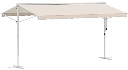 Outsunny Store Double Pente Manuel rétractable Inclinaison réglable Acier époxy Blanc Polyester imperméabilisé Anti-UV Beige dim. 4,50L x 3,40l x 2,55H m