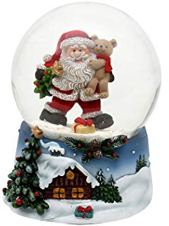 ***Schneekugel - Santa mit Teddy - auf blauem Sockel mit weihnachtliche Winterlandschaft, Maße H/B/Ø Kugel: ca. 9 x 7 cm Ø 6,5 cm.