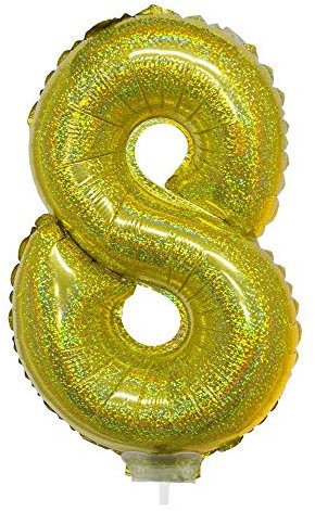 Zahlen Folienballon 41 cm mit Stab - Holografisch Gold Zahl 8
