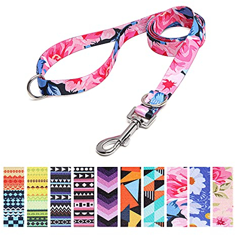 Suredoo Hundeleine Verstellbare, Weich & Komfort Nylon Haustier Trainingsleine mit Doppel-D-Ringfür Kleine Mittlere Große Hunde, 120cmx2cm (Pink Blume)