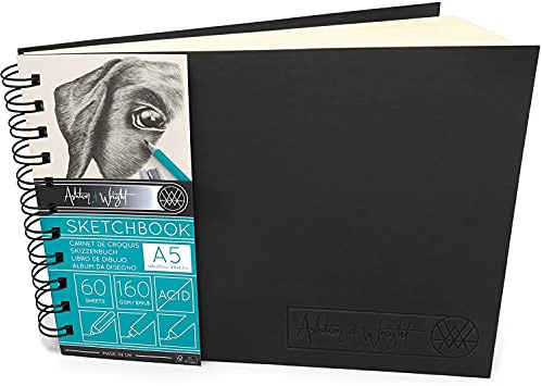 Ashton and Wright - Klassisches Skizzenbuch, A5, Spiralbindung, 160 g/m², elfenbeinfarben, 60 Blatt