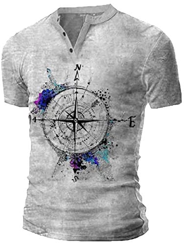 2022 Camiseta Hombre Verano Manga Corta Mapa Impresión Moda Originales Camiseta Casual Retro T-Shirt Blusas Camisas Camiseta botón Cuello en V básica Suave Talla Grande Camiseta Top