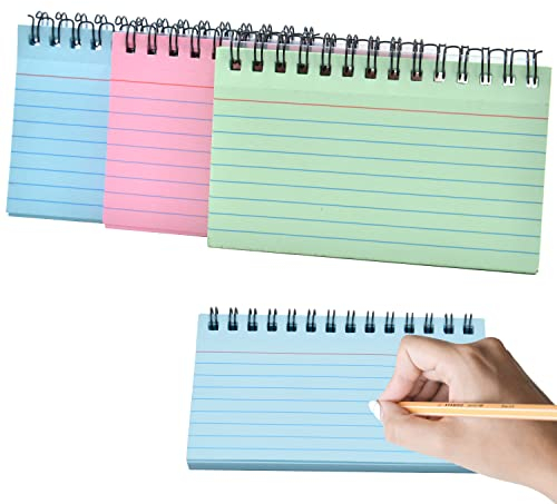 3er-Pack Karteikarten, 150 Blatt Lernkarten, linierte Wiederholungskarten, einfach zu faltende Aufzeichnungskarten, Cue-Karten für Büro, Schule, Lernen, Gedächtnis, Haftnotizen (Blau, Grün und Pink)