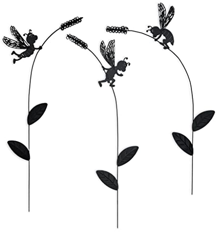 MIJOMA 3-teiliges Set Bienen an Blumen Gartenstecker Blumenstecker Gartendeko, Deko für Garten Balkon, schwarz