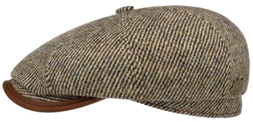Stetson Hatteras Lifton Flatcap Mehrfarbige Klassische Ballonmütze Alpakawolle Baumwollfutter Handgefertigt in Deutschland Herren Herbst/Winter beige-braun 57 cm