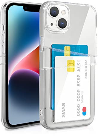 XIMIZU For iPhone 14 Case with 2 Card Holder, Crystal Clear Soft TPU Anti-Yellow Shockproof Protective Phone Cover with 2 Card Slot Wallet Case for iPhone 14 6.1