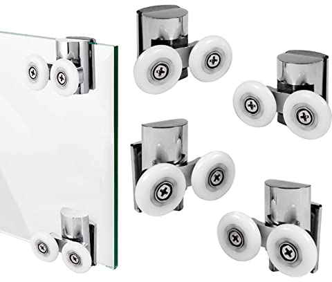 Guide per porta della doccia in lega di zinco, 23 mm, 2 ruote per porta della doccia, 2 top, 2 inferiori, 4 pezzi
