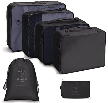 OSDUE Koffer Organizer Set 6-teilig, Packing Cubes, Wasserdichte Reise Kleidertaschen, Packtaschen für koffer, Travel Organizer Packtaschen für Koffer (Schwarz)