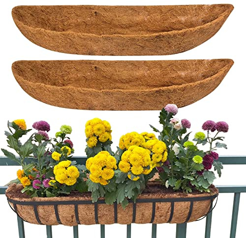 YUNSTK 2 Pcs Coco Liner Trough, 36 Inch Wall Mounted Planter Liner, Natural Coconut Fiber Hanging Basket Liners, Coco Fiber Replacement Liner for Window Box Planter, Wall Basket